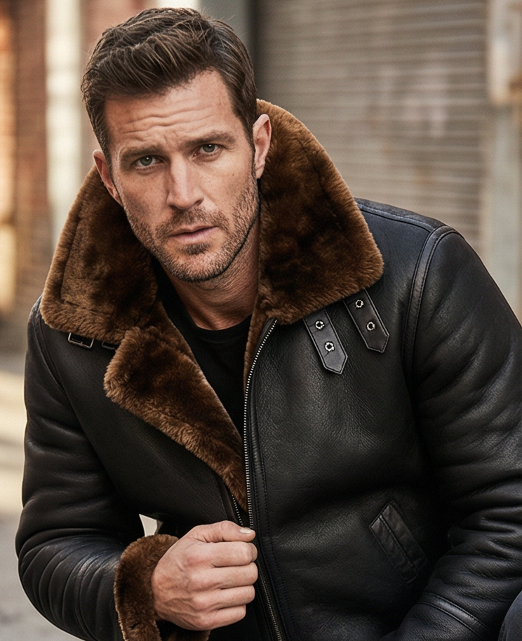 Sheepskin Shearling B3 Bomber Jacket Black Montana