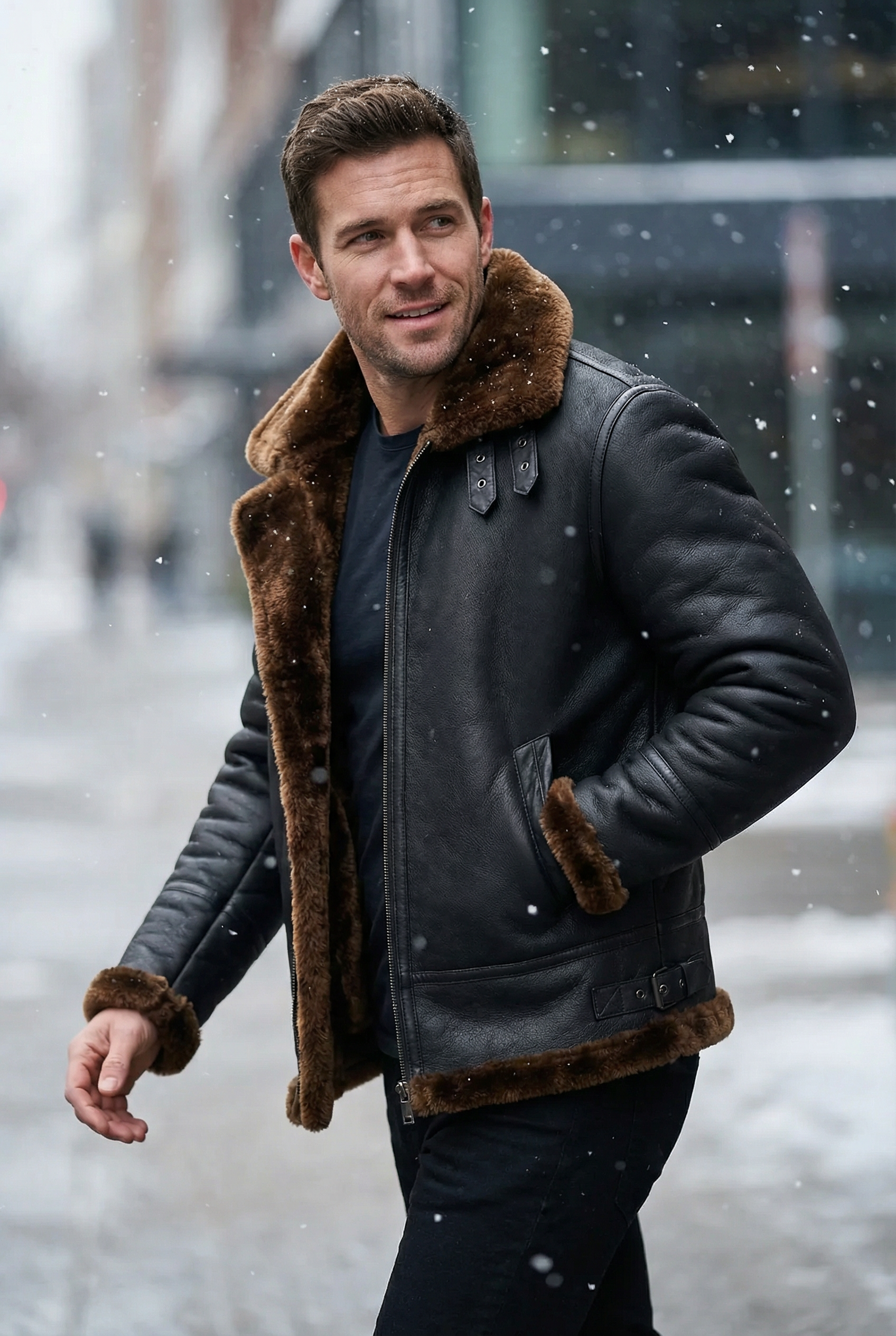 Sheepskin Shearling B3 Bomber Jacket Black Montana