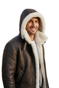 Classic Sheepskin B-3 Bomber Jacket Dark Brown White