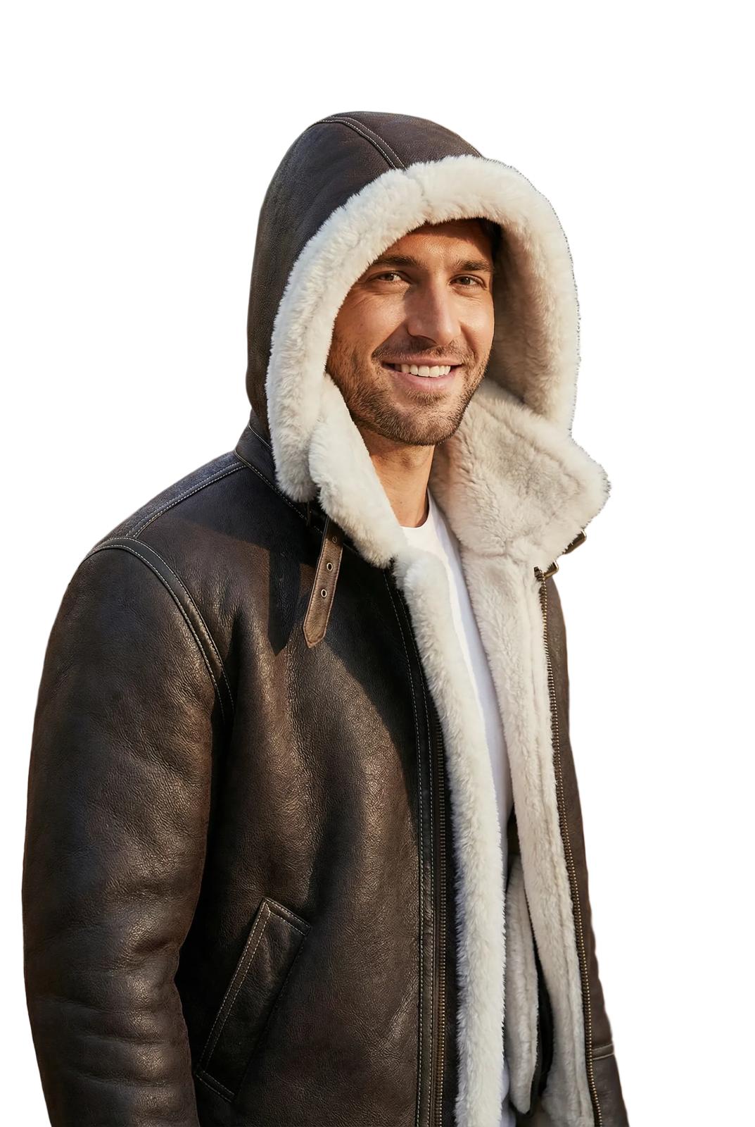 Classic Sheepskin B-3 Bomber Jacket Dark Brown White