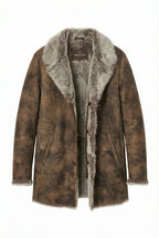 Shearlord Toscana shearling coat in pure white, featuring a slightly open zipper and a stylish collar detail.