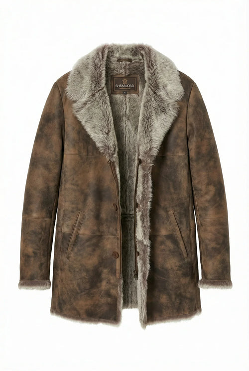 Shearlord Toscana shearling coat in pure white, featuring a slightly open zipper and a stylish collar detail.