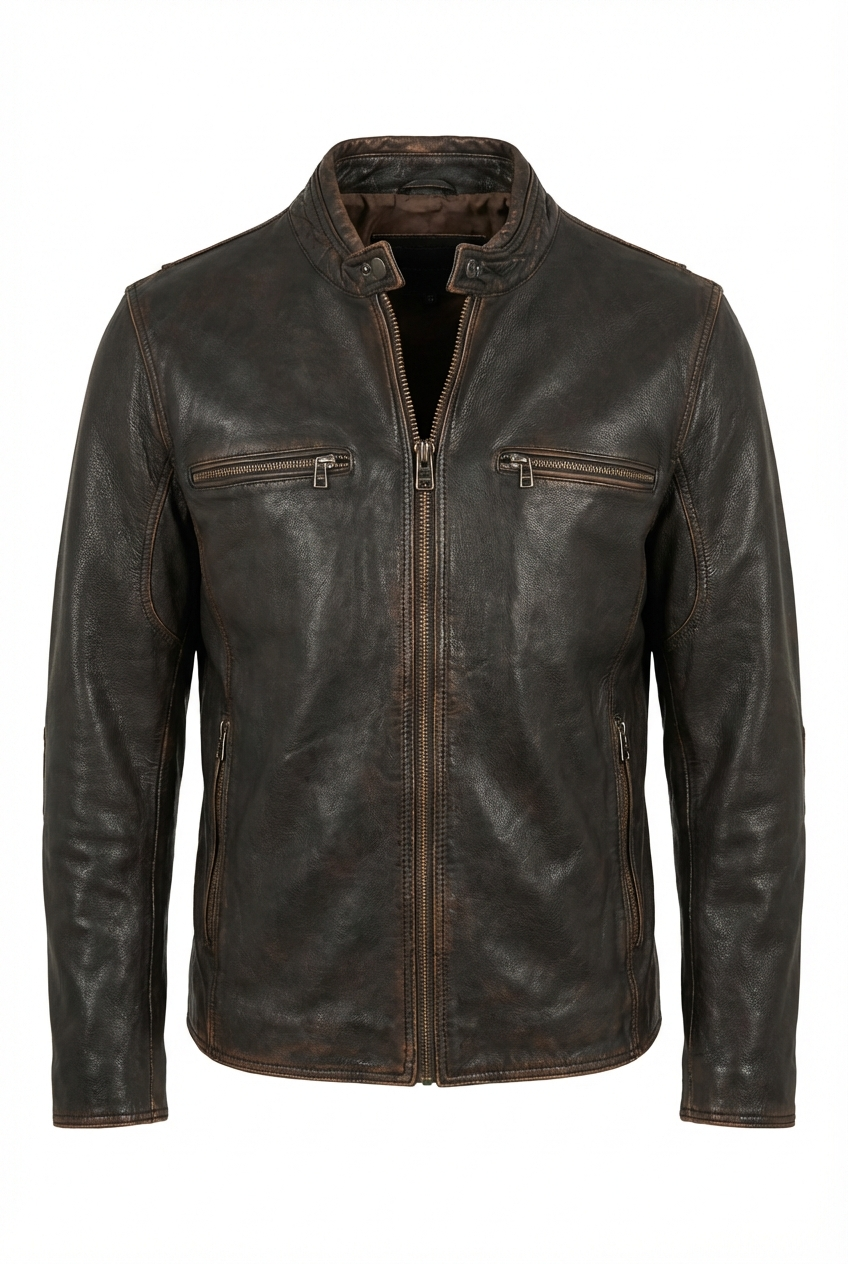 MISTRO Distressed Moto Leather Jacket