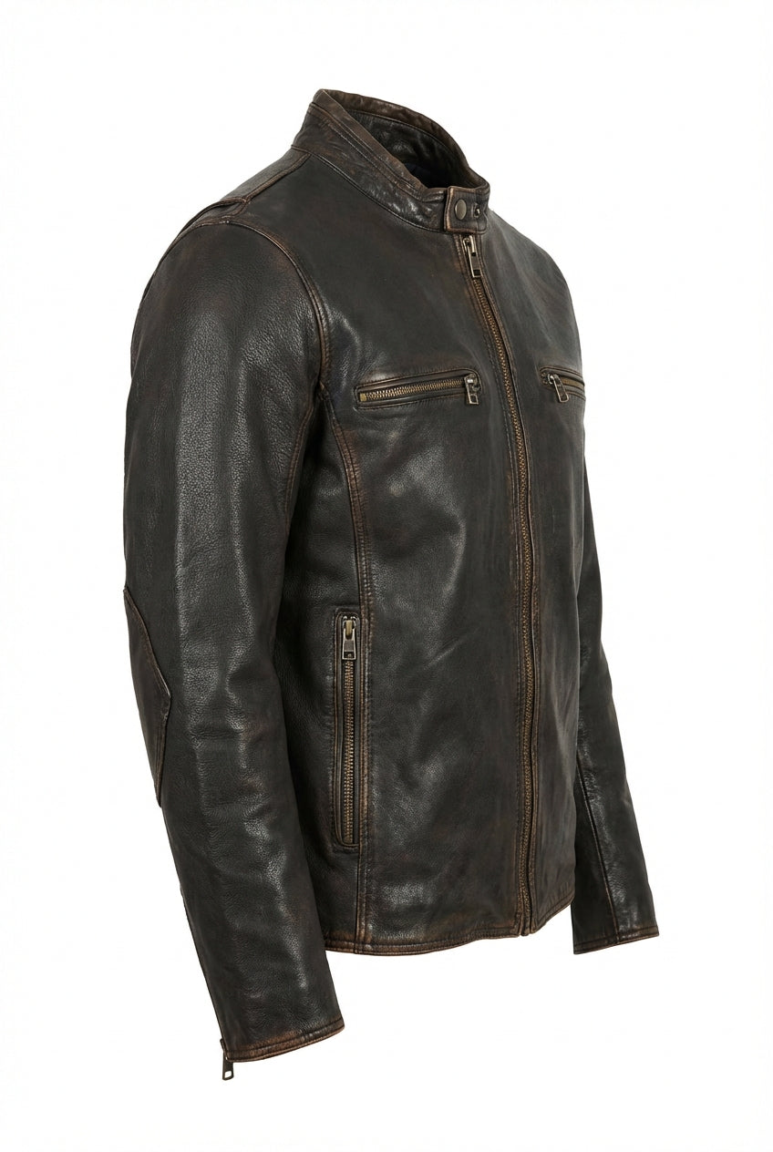MISTRO Distressed Moto Leather Jacket