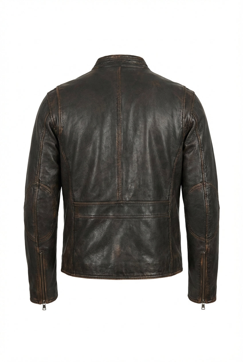 MISTRO Distressed Moto Leather Jacket