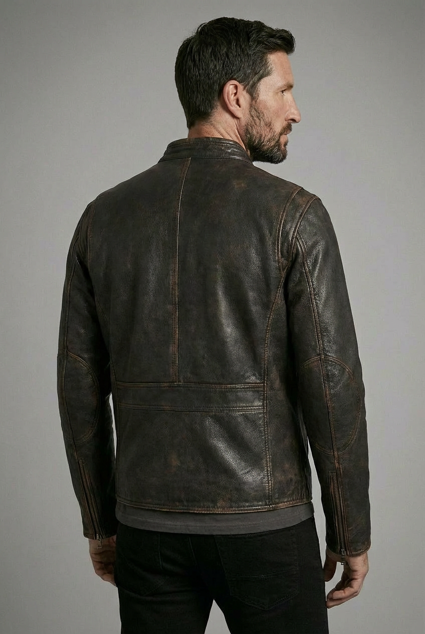 MISTRO Distressed Moto Leather Jacket