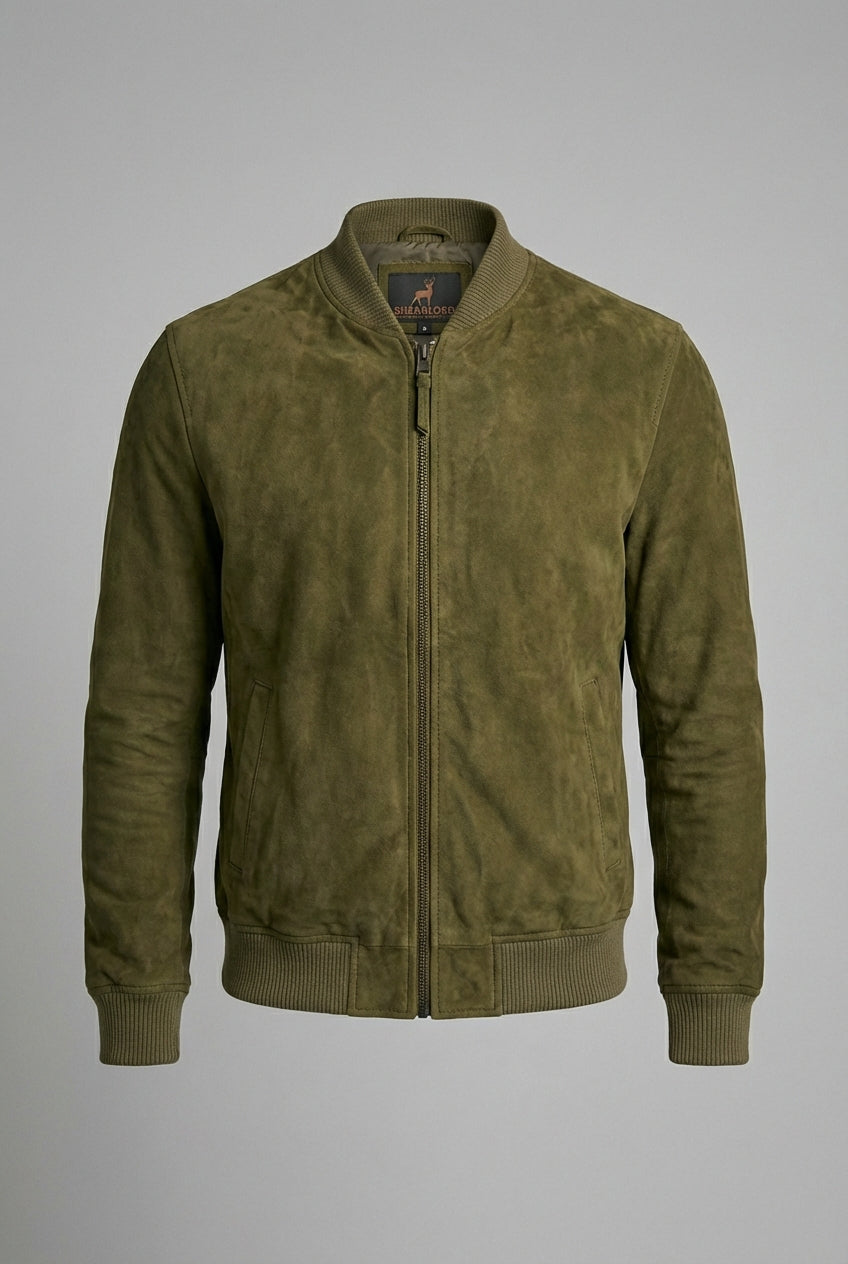 Olivo Green Suede Leather Bomber Jacket