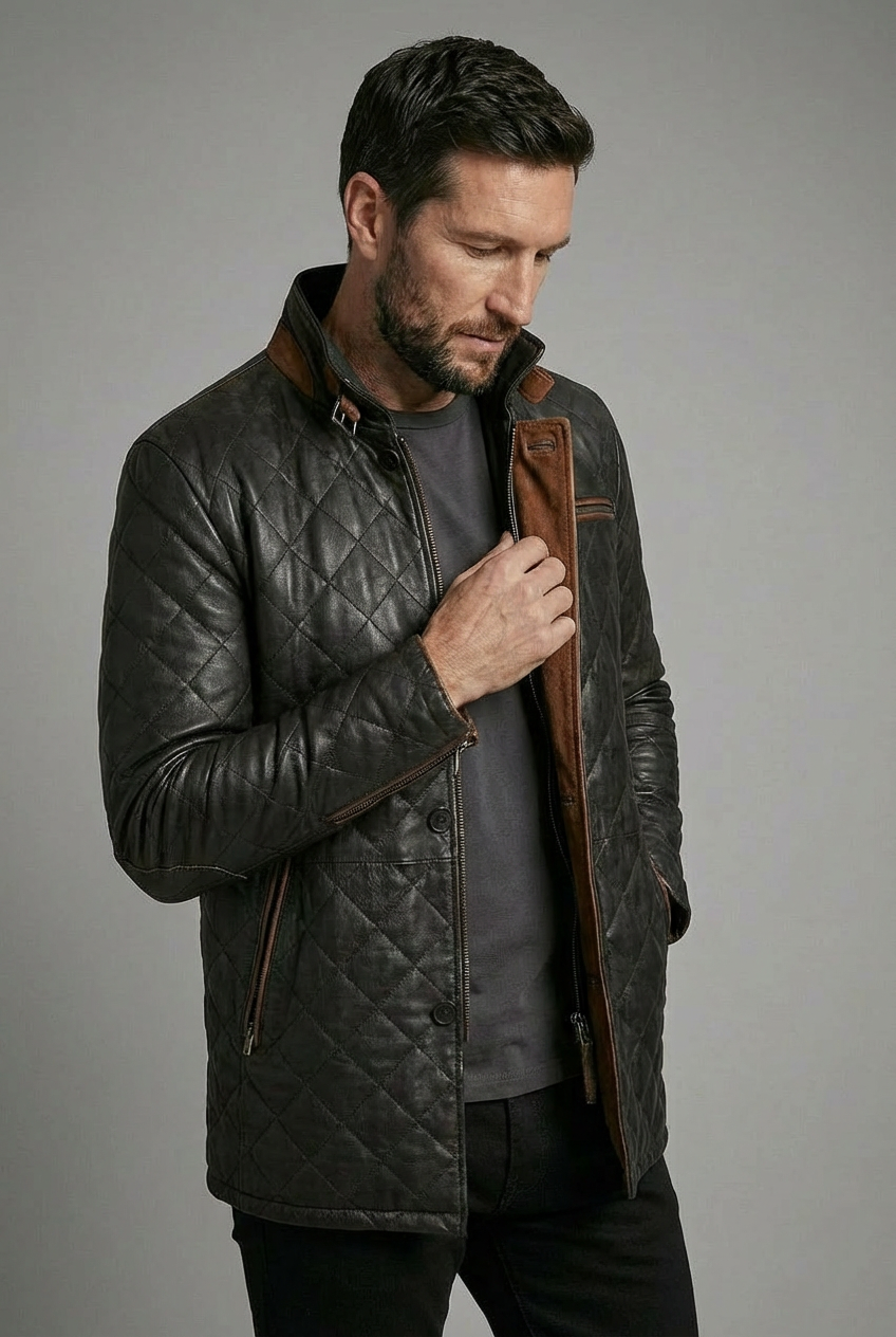 Hayes Quilted Leather Car Coat