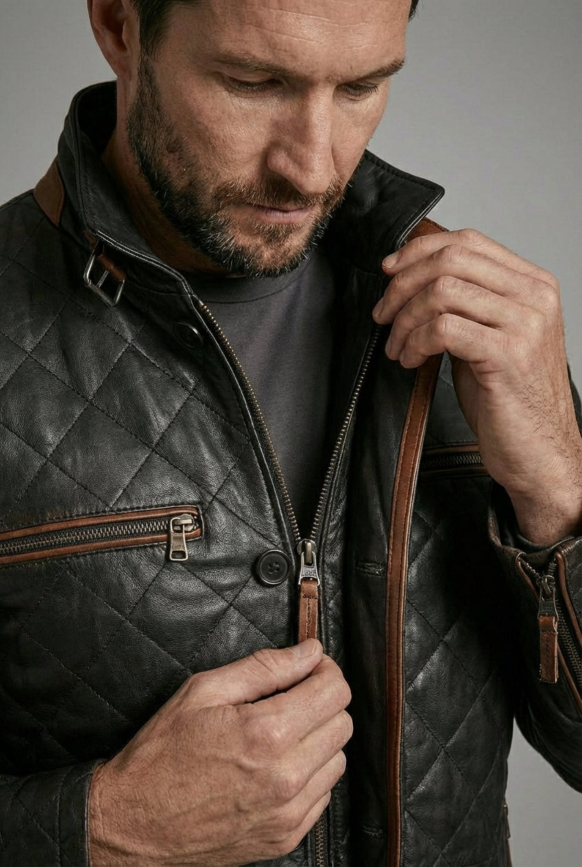 Hayes Quilted Leather Car Coat