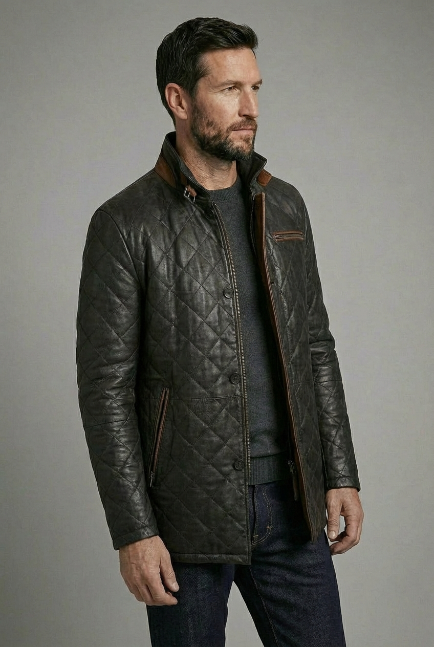 Hayes Quilted Leather Car Coat