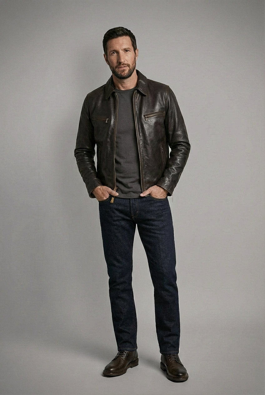 Heavy Cowhide Racer Motorcycle Jacket