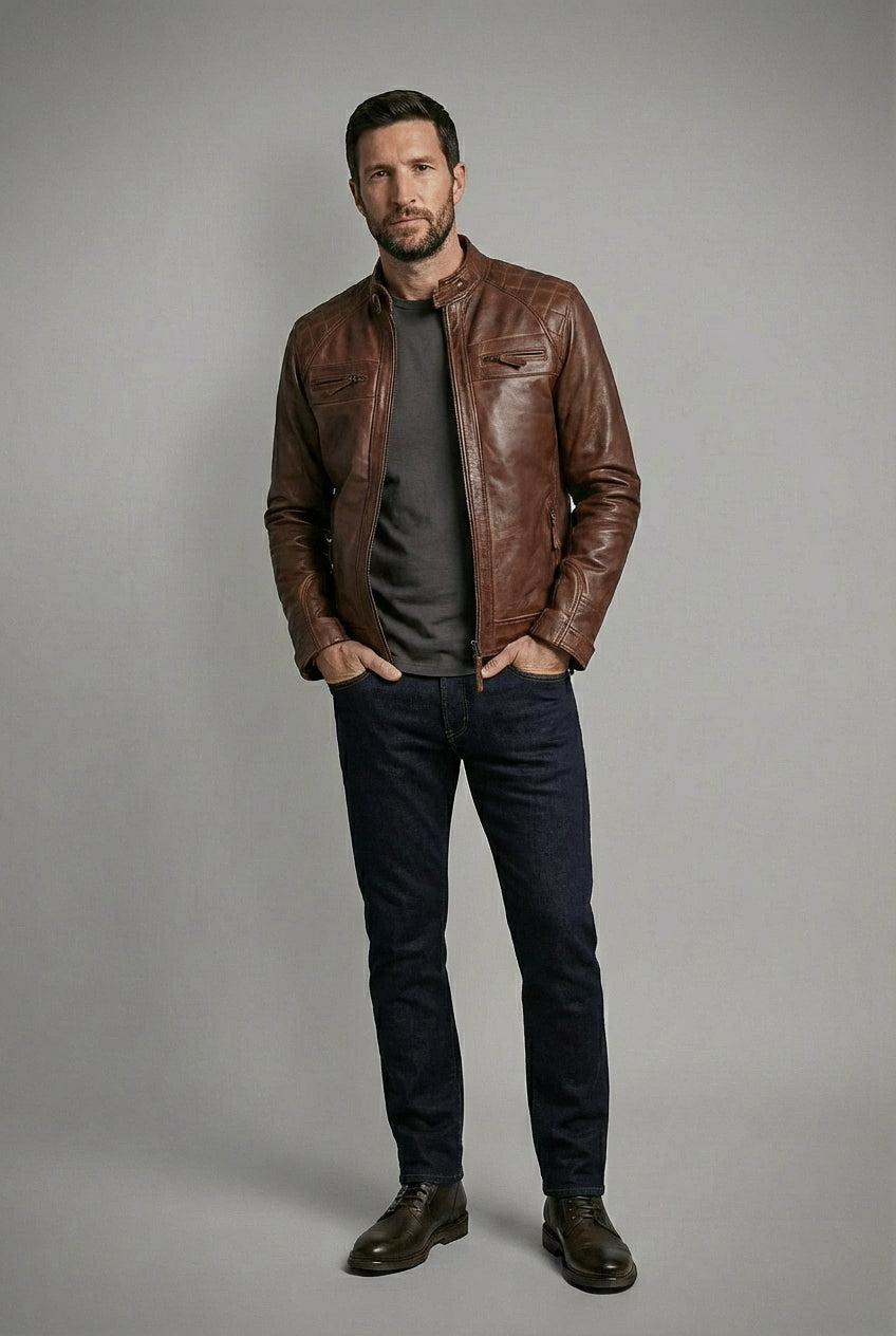 Racer Sheepskin Biker Jacket Cognac