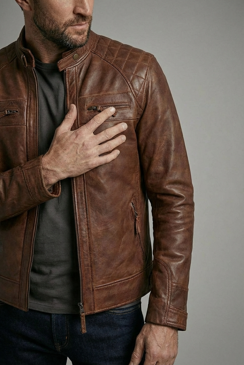 Racer Sheepskin Biker Jacket Cognac