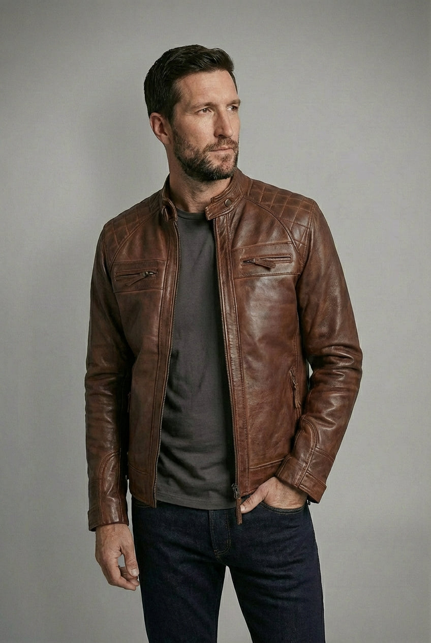 Racer Sheepskin Biker Jacket Cognac