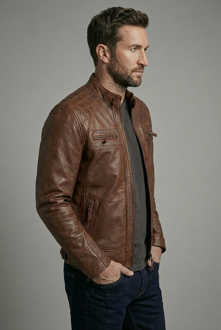 Racer Sheepskin Biker Jacket Cognac