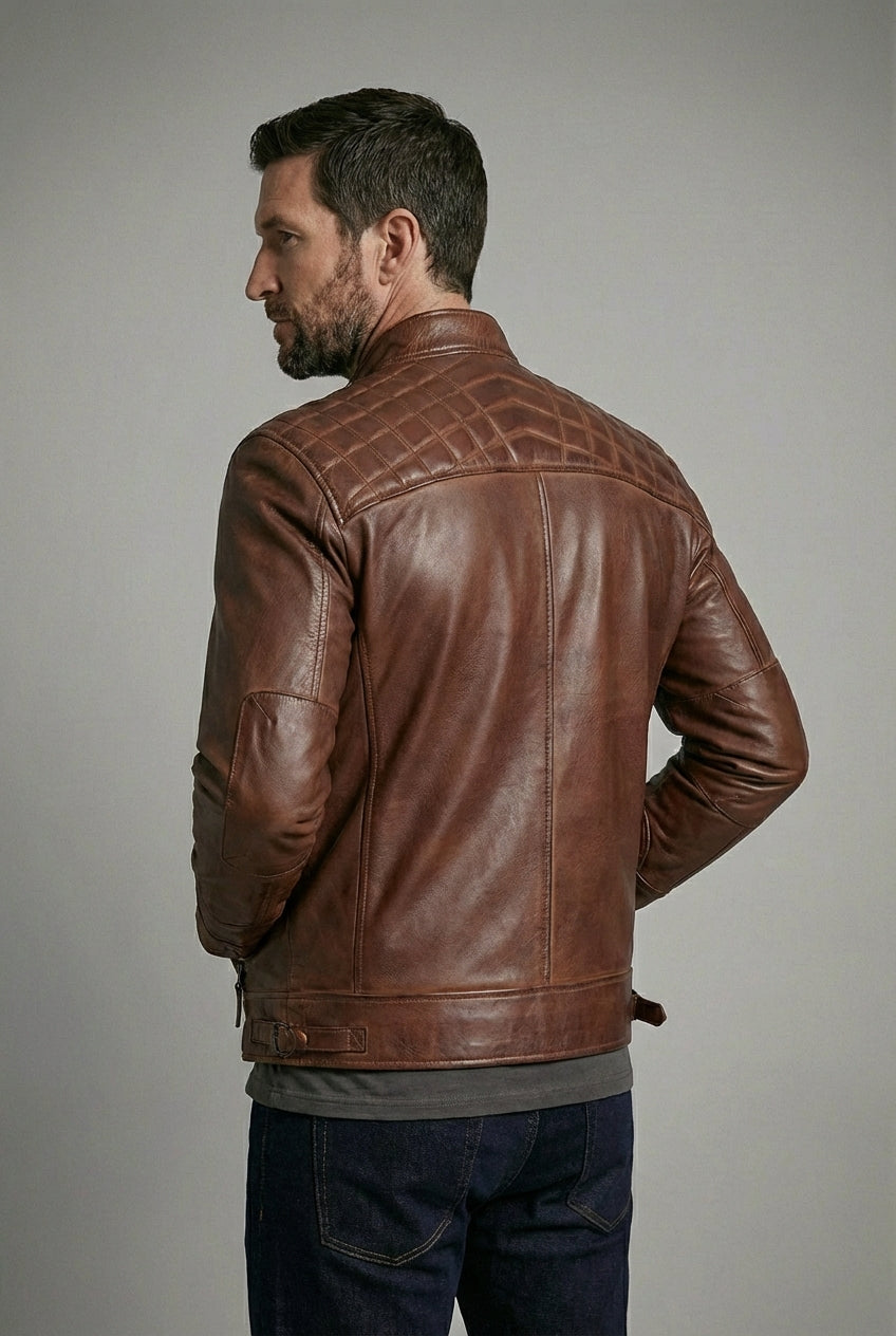 Racer Sheepskin Biker Jacket Cognac