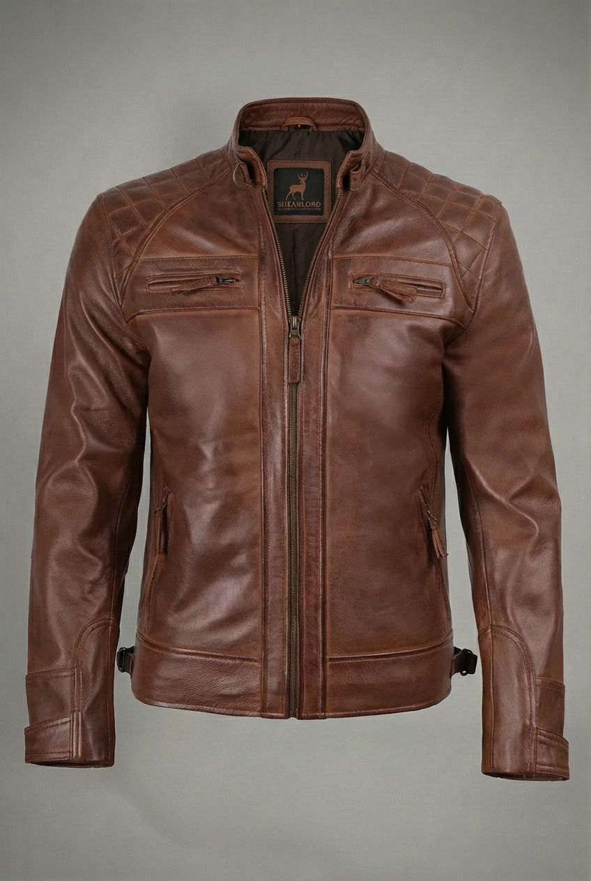 Racer Sheepskin Biker Jacket Cognac