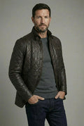 Hayes Quilted Leather Car Coat Dark Brown