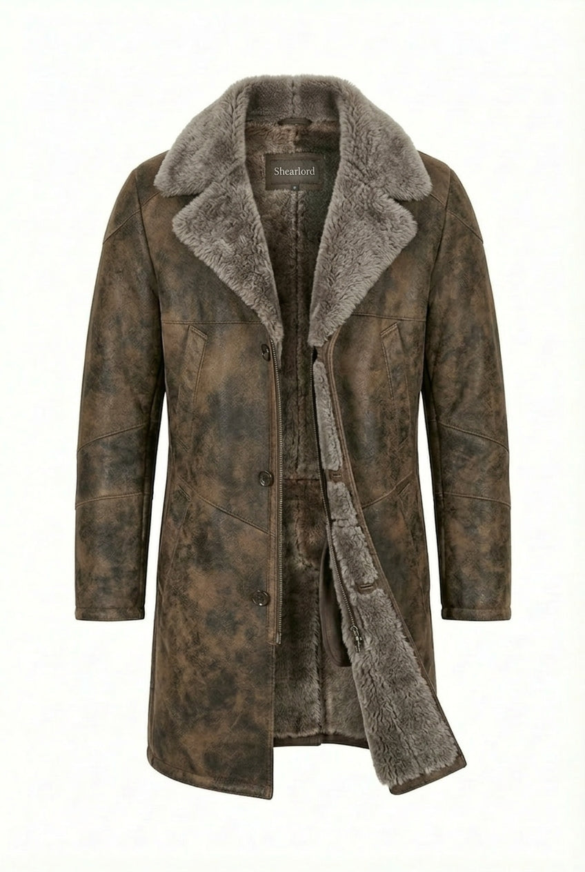 Shearlord Blade Toscana sheepskin shearling coat with a plush, textured shearling lining and a stylish tailored fit.