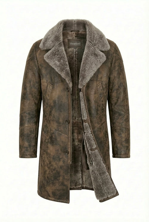 Shearlord Blade Toscana sheepskin shearling coat with a plush, textured shearling lining and a stylish tailored fit.
